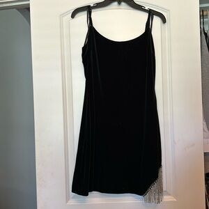 Mini velvet dress with rhinestone slit